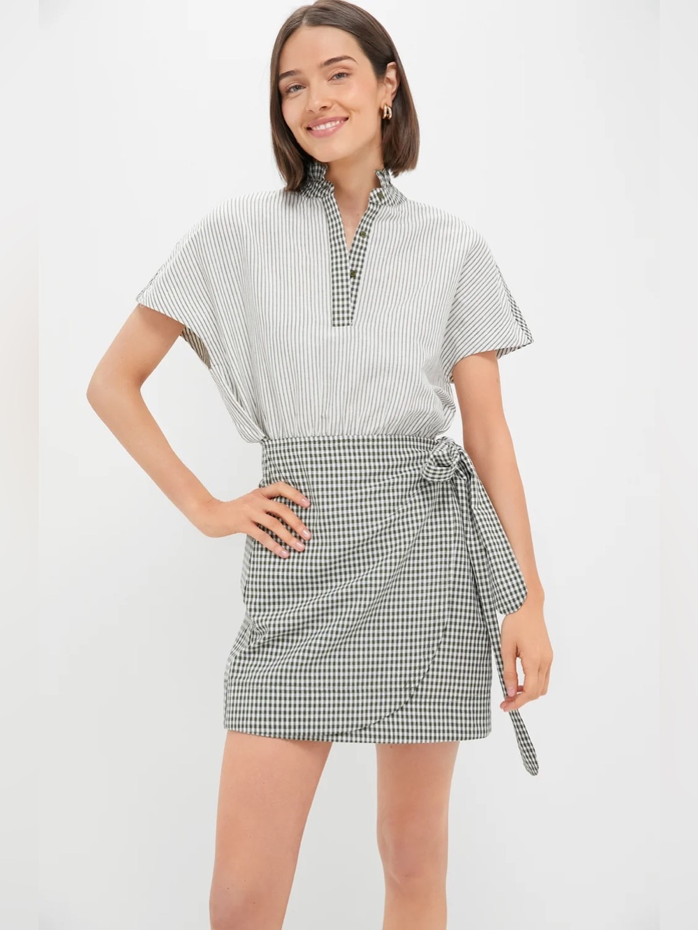 Pomander Place Frida Dress Green Gingham Stripe Linen Blend Belted XXL NWT
